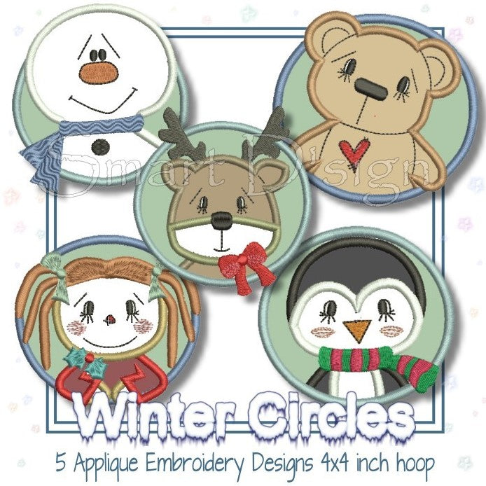 5 WINTER CIRCLE APPLIQUES