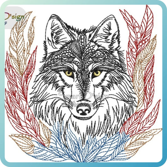 WOLF MIT FEDERN Sketch Motiv